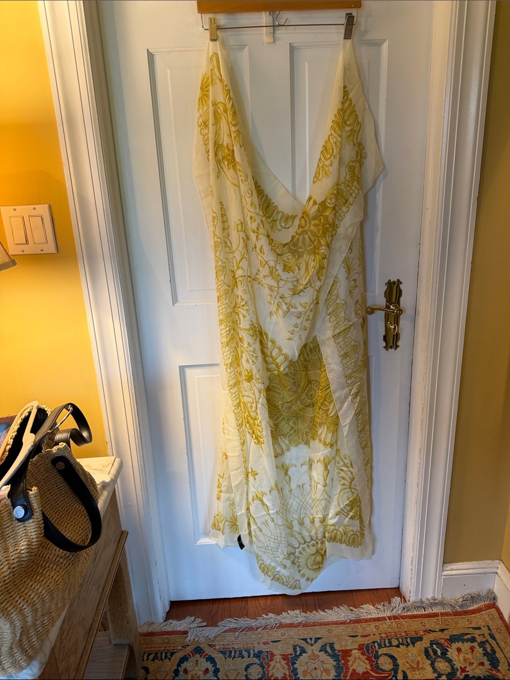 Versace Cream and Yellow Floral lightweight cotton  scarf or pareo